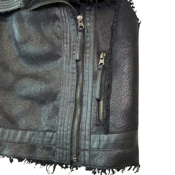 Forever 21 Faux Leather Shearling Fur Vest Jacket Black Small Rocker Sleeveless - Picture 10 of 12